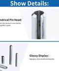 Close-up of pins from 280 Piece 304 Stainless Steel Roll Pin Assortment Kit With Metric Slotted Spring Pins M1.5 To M8 For Automotive Machinery Industrial Repair And Maintenance Totally Handy For Any Shop Project showing glossy display and cylindrical heads.