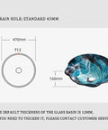 USZWBY Bathroom Vessel Sink, Countertop Sink Bowl Tempered Glass Vanity Sink Bowl On The Top Creativity Art Vessel Bowl Sink with Drain Combo and Mounting Ring,Only Glass Basin dimensions with drain hole size 45mm.