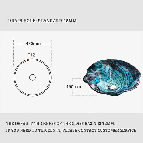 USZWBY Bathroom Vessel Sink, Countertop Sink Bowl Tempered Glass Vanity Sink Bowl On The Top Creativity Art Vessel Bowl Sink with Drain Combo and Mounting Ring,Only Glass Basin dimensions with drain hole size 45mm.