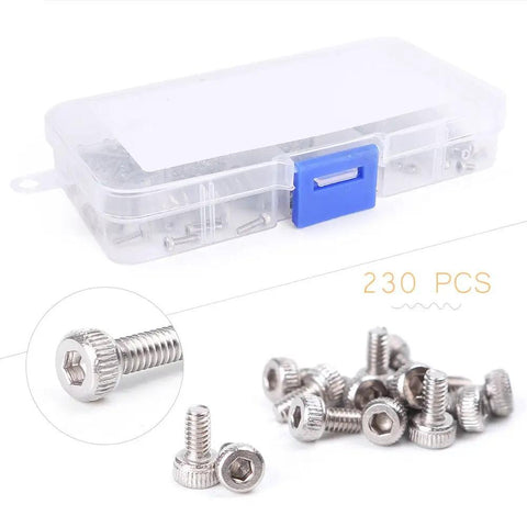 230 Piece Stainless Steel M2 Hex Socket Button Head Screws And Nuts Set For DIY And Industrial Projects 304 Stainless Silver Finish Assorted Fasteners Kit in case