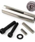Rugged Stainless Steel Crankshaft Sleeve Converts Gas Engines From One Inch To One Eighth Fast, includes bolts and keyways for easy installation.