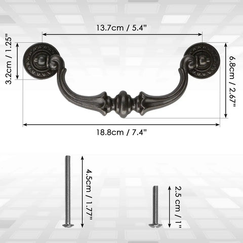 Vintage Style Dark Antique Bronze Large Drop Bail Drawer Pulls 140mm Hole Centers 2 Pack For Dresser Cabinet Hardware