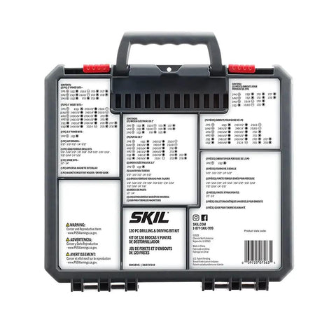 Back view of the 120 Piece Drilling and Screw Driving Bit Set With Bit Grip, Handy Carry Case, All In One Kit details visible