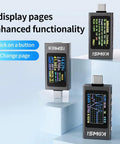 USB C Power Meter Tester With LCD Display Digital Multimeter For PD 3.1 Protocol Testing Type C Voltage And Current Meter Fast Charging Up To 240W 40V 12A Handy USB C Voltage Tester For Your Charging Gear showing three display modes