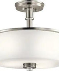 Joelson Three Light Semi Flush Ceiling Fixture In Brushed Nickel With Satin Etched Cased Opal Glass And Clear Glass Accent