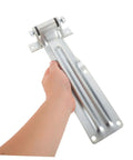 Heavy Duty Truck Door Hinge For Utility Trailer And Refrigerated Truck With Iron Construction And Anticorrosion Finish Delivers High Strength And Stable Temperature Control For Cargo Applications, silver hinge held by hand