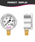 GOATACURA pressure gauge, glycerin-filled, 2-in dial, 0–100 psi, 304 stainless steel case, 1/4" NPT lower mount