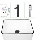 Rectangle Vessel Sink With Faucet In White Porcelain Above Counter Bathroom Basin With Black Edge Modern 16 By 12 Inch Vanity Countertop Sink