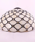 Tiffany Style Cream Amber Stained Glass Ceiling Light Fixture 12 Inch Semi Flush Mount With Antique Green Bronze Base And 11 Inch Height