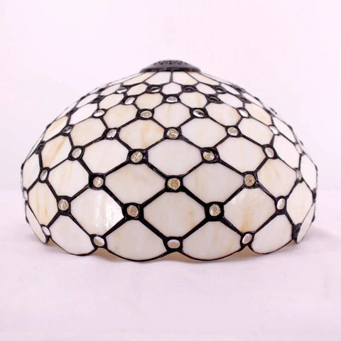 Tiffany Style Cream Amber Stained Glass Ceiling Light Fixture 12 Inch Semi Flush Mount With Antique Green Bronze Base And 11 Inch Height