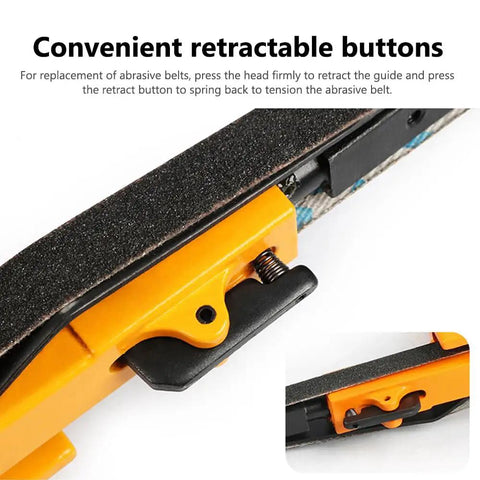 Close-up of retractable buttons for Heavy Duty Pneumatic Belt Sander Derusting Deburring Polishing Machine 20mm By 520mm.