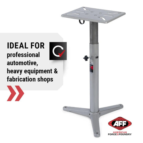 Adjustable Bench Grinder and Vise Stand With 28 to 36 Inch Height Pre Drilled Mounting Slots Steel Top for Reducing Vibration
