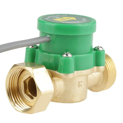 Flow Sensor Switch for Water Pump With G3/4 Inch Thread AC 220V 1A Low Water Pressure Use Perfect for Water Heaters Solar Hot Water Circulation Pneumatic Pressure Flow Switch Easy Install and Reliable Performance brass and green component
