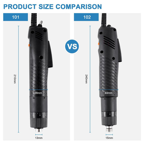 Electric Screwdriver Set With Adjustable Torque 5mm Chuck 110 220V Interchangeable Bits size comparison of models 101 and 102