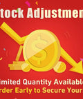 Stock Adjustment notice with gold dollar sign and downward arrow, text reads 'Limited Quantity Available. Order Early to Secure Yours!'