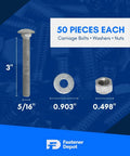Five Sixteenth By Eighteen Fully Threaded Carriage Bolt Kit For Exterior Use With Hot Dipped Galvanized Finish Heavy Duty Set