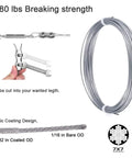 Coiled cable from All In One Sun Shade Hardware Kit For Rectangle And Square Sails With 5 Inch Heavy Duty Anti Rust Stainless Steel Marine Grade 304 Components Include 50 Ft Cable Wires And Adjustable Turnbuckles For Easy Pro Installation.