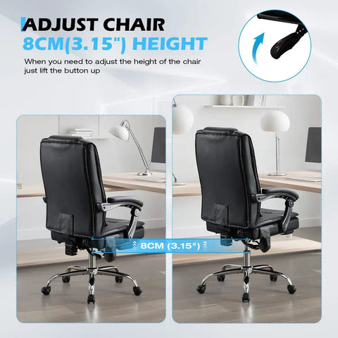 Massaging Office Chair With Foot Rest And Heat, 6 Point Vibration, Ergonomic Big And Tall Desk Chair, adjustable height settings