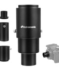 Extendable Telescope Camera Adapter with 1.25 Inch T Adapter for Prime Focus, metal build, shown with camera attachment.
