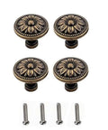 Vintage Flower Cabinet Drawer Knobs And Antique Bronze Dresser Handles Four Piece Kit with floral design and 4 screws included.
