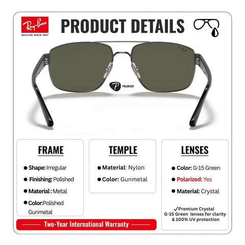 Square Round Shape Polarized Sunglasses For Men With Green Lenses Includes Eyewear Kit Ideal For Formal And Casual Wear