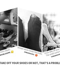 Image showing shoe issues: many slippers, torn socks, and foot odor concerns, expressing shoe cover usage need.