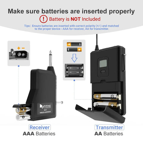 Wireless Microphone System With Headset And Lapel Mics UHF Beltpack Transmitter And Receiver 20 Channel Frequencies battery setup