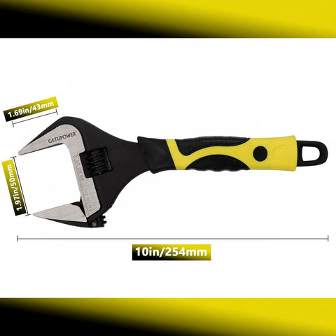10 Inch Adjustable Wrench With Ultra Thin Jaw And Wide Opening Up To 50mm, Black Oxide Finish, Drop Forged Cr-V, SAE And Metric Scale