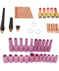 50 Pcs TIG Gas Lens Collet Body Kit For WP17 WP18 WP26 TIG Torch Welding Consumables Set displayed in various sizes