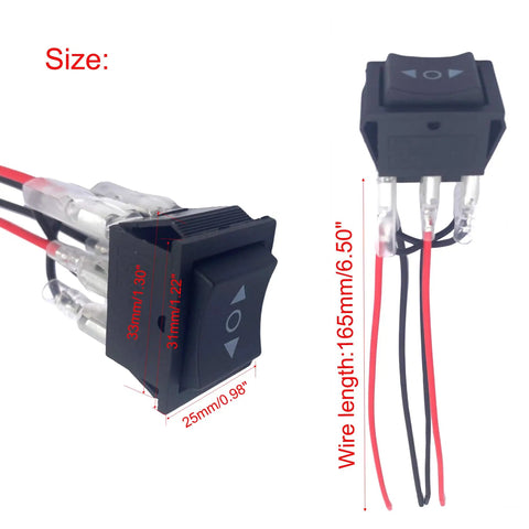 Four Pack 12V Reverse Polarity Switches With 6 Pin 3 Position On Off On Momentary RV Jack Rocker Switch 16A 250V AC Or 20A 125V AC Includes Pre Jumper Wires Durable Plastic And Metal Construction Easy To Install. 33x25x31mm switch with 165mm wires