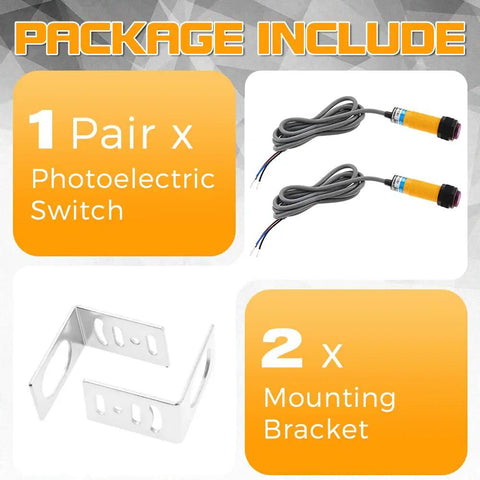 Package contents of 1 Pair M18 Photoelectric Sensor E3F 5DN1 5L Infrared Through Beam Reflective Switch with Mounting Bracket