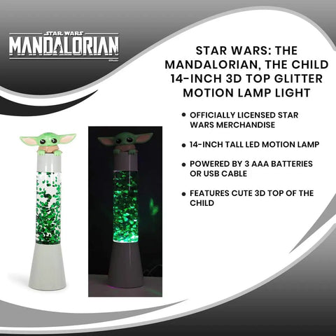 Star Wars Mandalorian The Child 14 Inch 3D Glitter Motion Lamp LED Night Light For Bedroom Decor Dope Glow For Kids And Fans