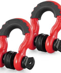 Red Beefy 3/4 Inch D Ring Shackle Set For Truck And Jeep Recovery, 7/8 Inch Screw Pin, 62,832 Lb Break Strength 28.5 Ton, Black Isolator