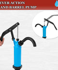 Built Tough 55 Gallon Drum Pump Lever Action For Chemicals And Oils High Strength Pp Abs Plastic lightweight hand pump in blue.
