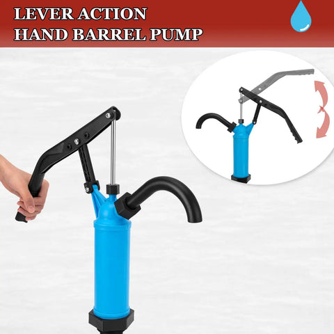 Built Tough 55 Gallon Drum Pump Lever Action For Chemicals And Oils High Strength Pp Abs Plastic lightweight hand pump in blue.