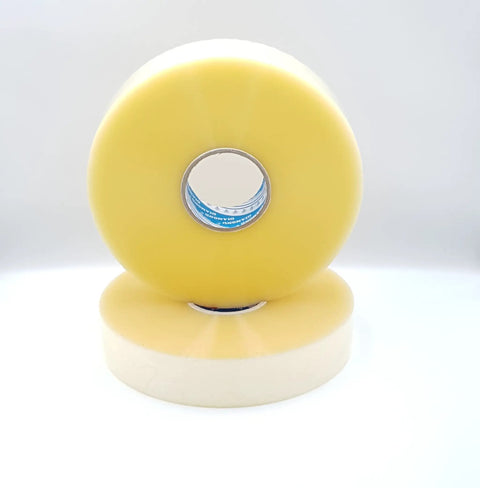 Heavy Duty Clear Packing Tape 6 Roll Bundle 2 Inches Wide By 1000 Yards Each on display for packaging and shipping.