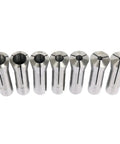 R8 Collets Set 13 Piece Precision Mill Chuck Holder For Bridgeport Machines Shop Ready Size Range 1/8 To 7/8 Inches With.0006 TIR Runout And Drawbar Thread 7 16 20 Hardened And Ground showing row of collets