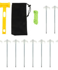 Glow In The Dark Spiral Tent Pegs 10 Pack Steel Stakes With Hammer 5m Rope And Carry Bag Windproof Ground Anchors