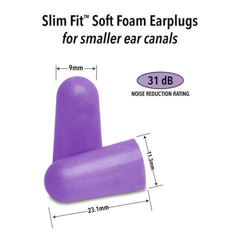 Slim Fit Soft Foam Earplugs 50 Pairs Small Size For Sleeping Snoring Traveling Concerts Shooting Sports Power Tools Made In USA Low Pressure Molded Foam For All Day Comfort