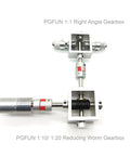 Front view of PGFUN 1:1 right-angle worm gearbox assembly with 8mm shaft and aluminum housing