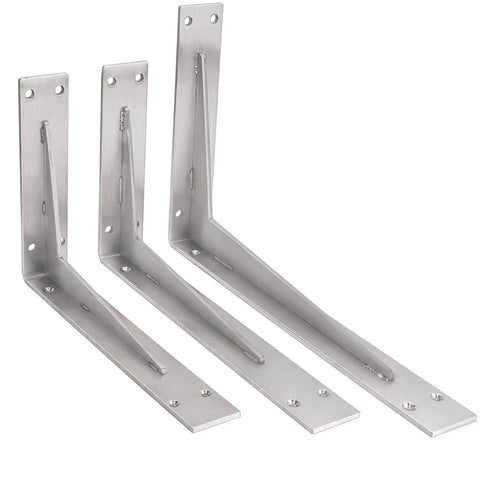 Heavy Duty Shelf Brackets 12x8x2 Inches, One Fifth Inch Thick Solid Stainless Steel L Brackets For Countertops And Bar Tops