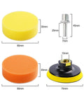 Pro Grade 22 Piece Drill Buffing Pads Kit For Car Polishing Smoothing And Waxing With 16 Foam 3 Inch Pads shown with measurements