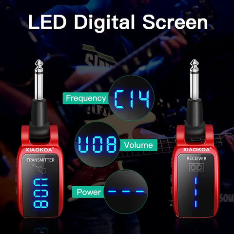 UHF Wireless Guitar System With 15 Channels, Rechargeable Transmitter And Receiver For Electric Guitars with LED Screen