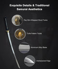 Image of Safe Unsharpened Aluminum Iaito for Iaido Practice and Display with details of turtle tsuba, 28.3 inch katana sword.
