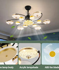 39 Inch Led Ceiling Fan With Light Remote, Smooth Operator Low Profile Flush Mount, acrylic lampshade, iron lamp body, and ABS fan blades.