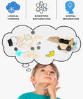 Child imagining building the 5 In 1 STEM Car Kit For Kids Ages 8 12 Wood Building Set With Wind Power Solar Balance Gear.