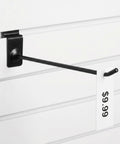 Single iron pegboard hook with 4mm rod from 20 Pack Slat Board Hook Set For Retail Displays, installed on a slat wall.