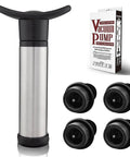 Wine Saver Vacuum Pump Kit With Four Silicone Stoppers Keeps Opened Wine Fresh For Up To Seven Days, kit shown with box