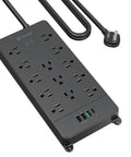 Beefed-Up Heavy Duty Surge Protector Power Strip With 5ft Cord, 13 Wide Spaced Outlets, USB Ports, Flat Plug, Black