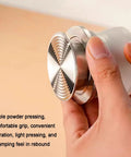 Top Shelf Hella Smooth 58Mm Stainless Steel Espresso Tamper Set With Spring Loaded Impact Hammer And Dual Needle Paddle Wdt Coffee Distributor For 58Mm Portafilter White, close-up of ergonomic handle.